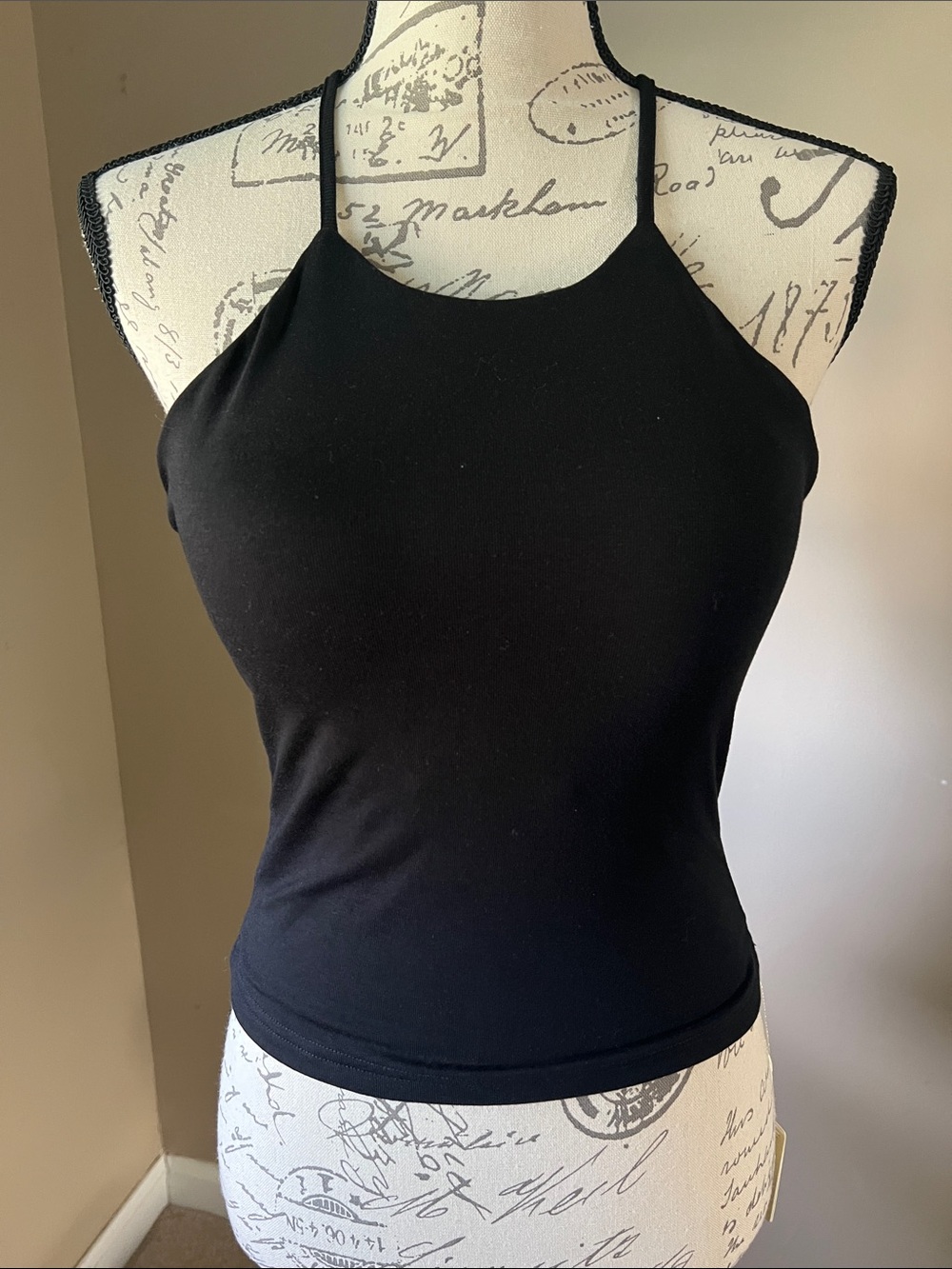 OGL Black Halter Tank Top - sexy crisscross back with removable pads - NWT!